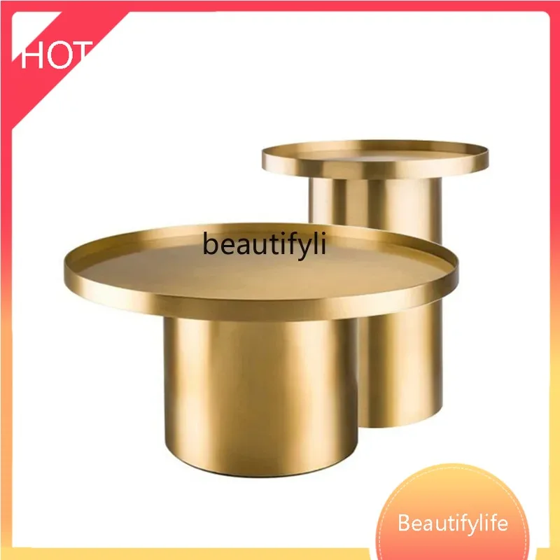 

a029 Скандинавский современный матовый круглый столик из нержавеющей стали, небольшой журнальный столик для гостиной, металлический персонализированный столик с краями