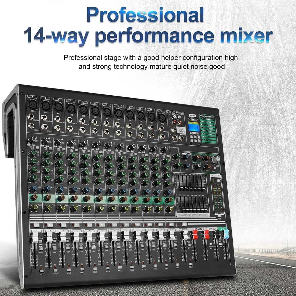 Biner DX12C Hot Selling Built-in 16 Types of Digital Effects Mixing Console for Stage Wedding professional audio mixer