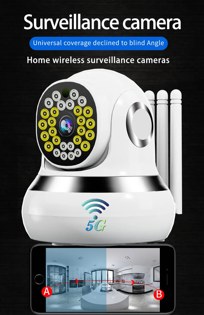 2.4G&5G 2MP 1080P Dual Band WIFI Wireless PTZ IP Dome Camera Home Security CCTV Monitor Full Color Night Vision  Auto Tracking