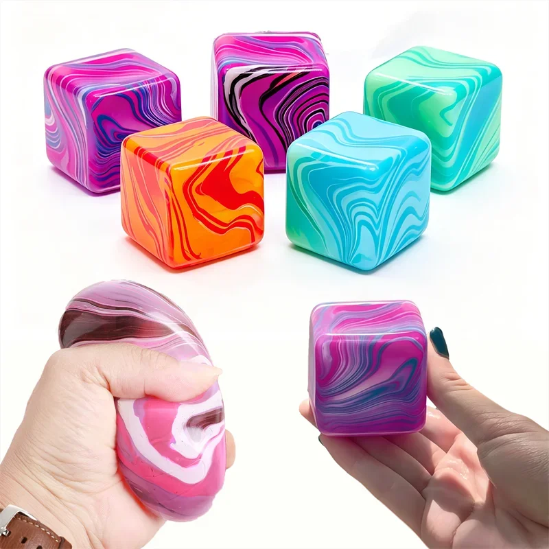 Marble Swirl Cube Squishy Maltose Filling Slow Rebound Fidget Squeeze Toy Stress Relief ASMR Sensory Toy for Autism ADHD Anxiety