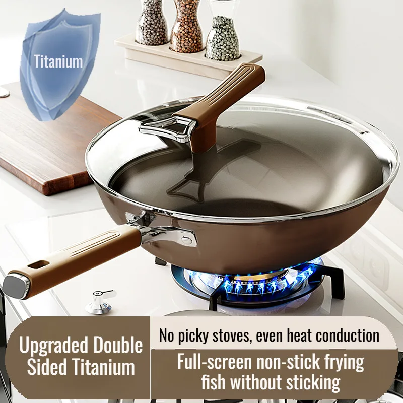 Double-Sided Titanium Coated Non-Stick Pan Titanium Shield Double Sided No-stick Frying Pan Titanium Wok Pan Induction Cooker Ga