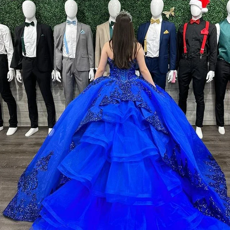 Royal Blue Quinceanera Dresses Customized  Glittering Lace For 15 Party Formal Dress Ball Gown 16 Birthday Princess Gown Gowns