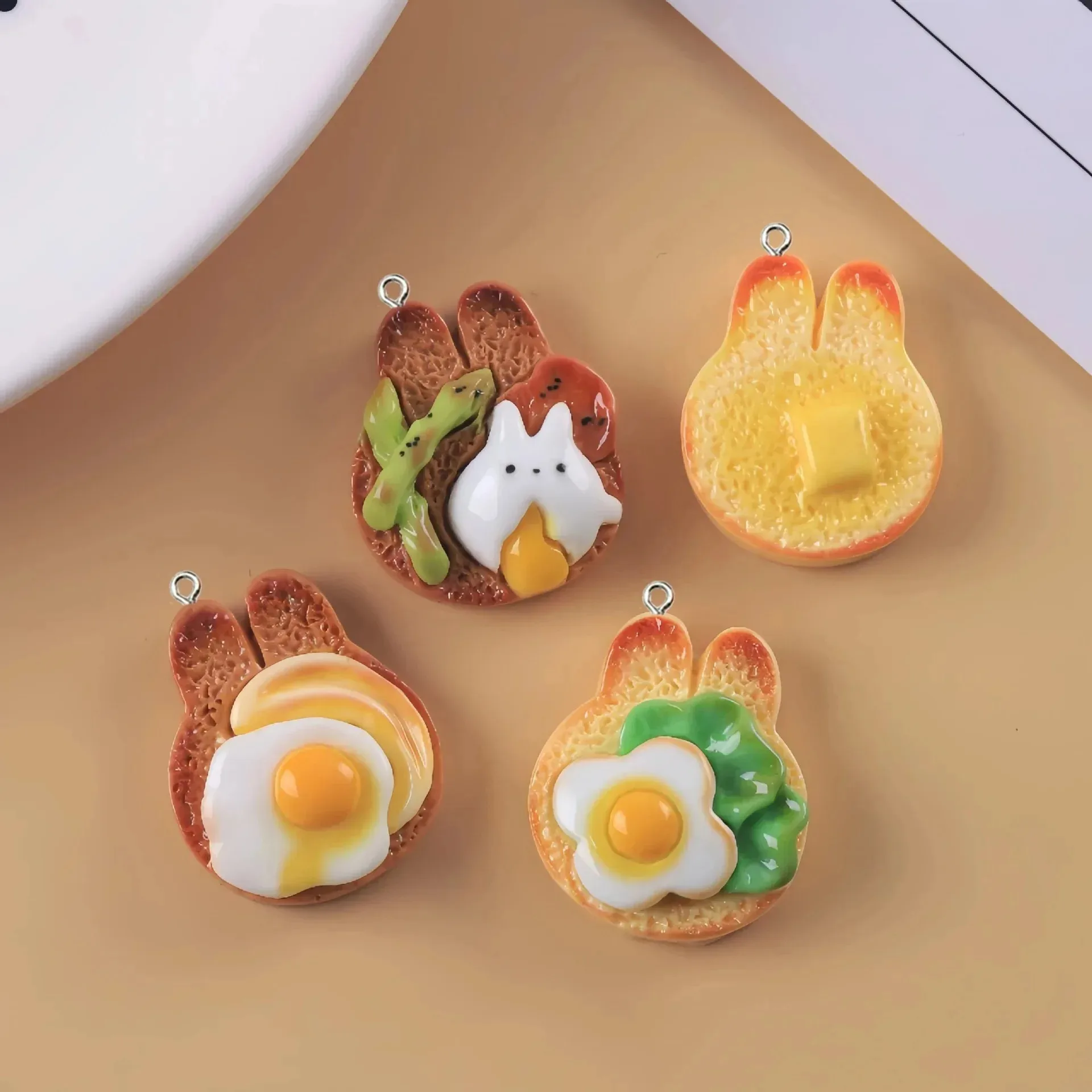 10Pcs Kawaii Rabbit Toast Bread Resin Charms Mini Food Pendants For DIY Earrings Keychains Handmade Jewelry Craft Supplies