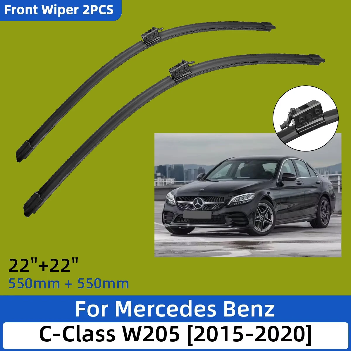 

2PCS For Mercedes Benz C-Class W205 2015-2020 22"+22" Front Wiper Blades Windshield Windscreen Window Cutter Accessories 17 2018