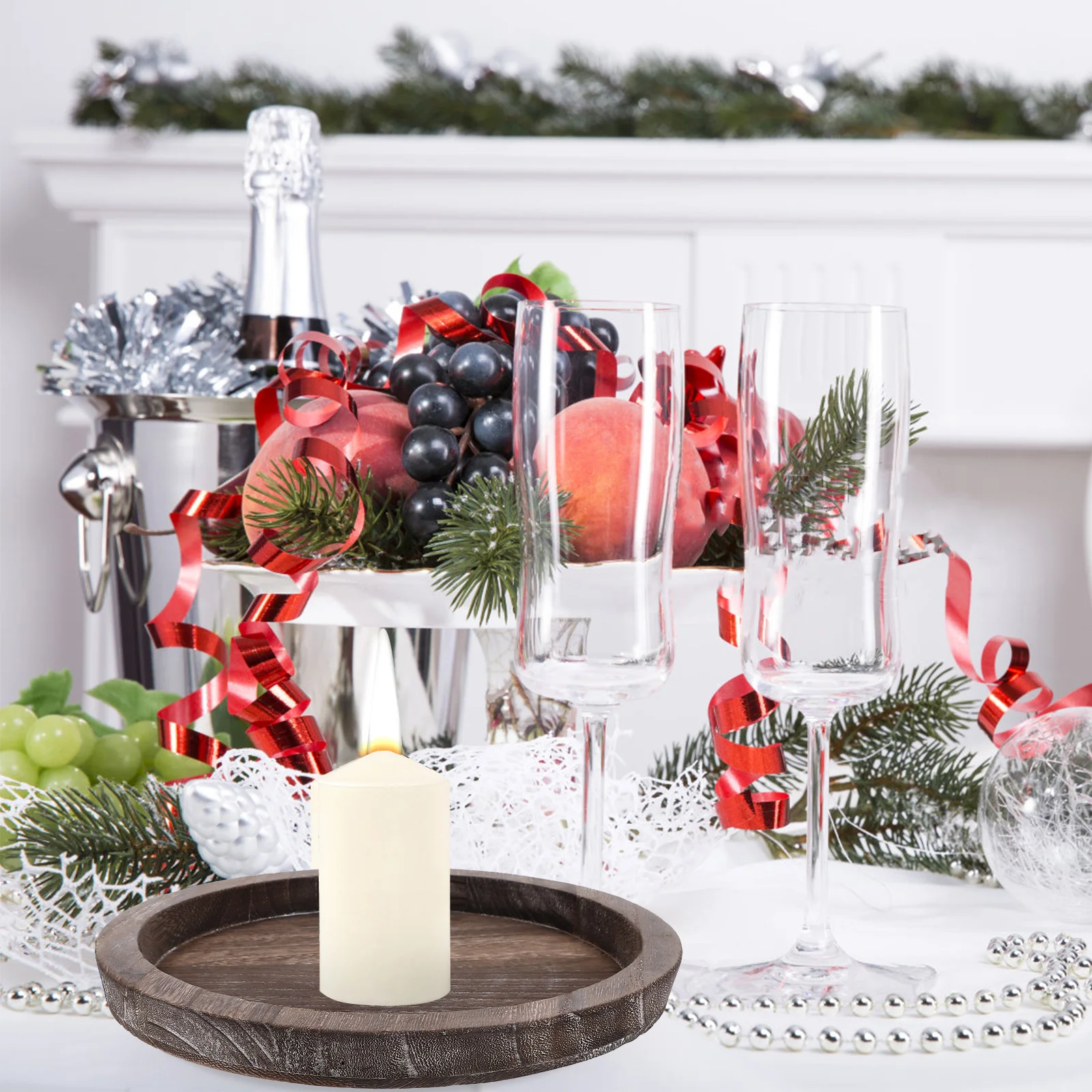 

Tray Table Decoration Container Dinner Wooden Household Storage Round Holder