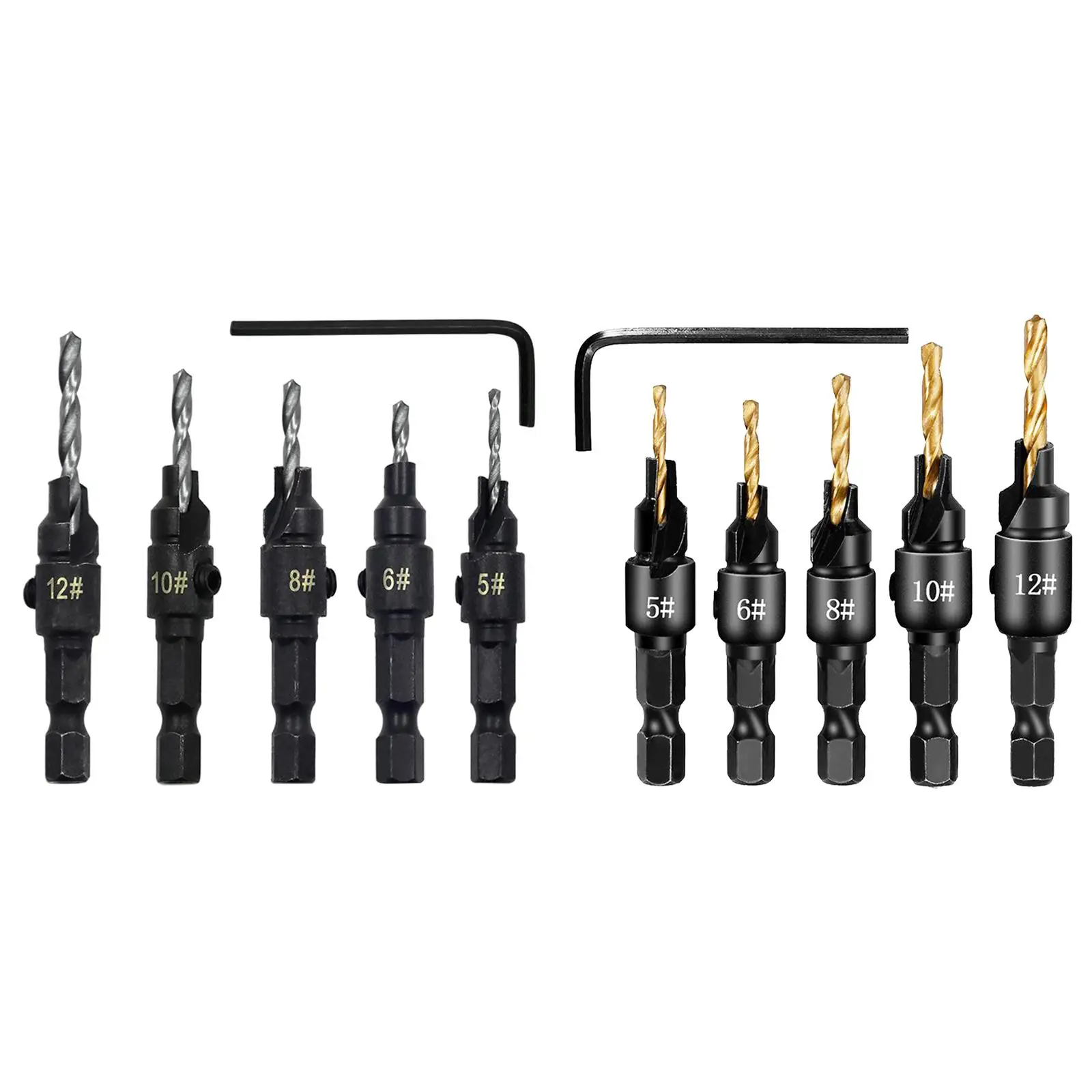 2-6pack 5 Pcs HSS Steel Countersink Drill Bits with Wrench for Woodworking Style