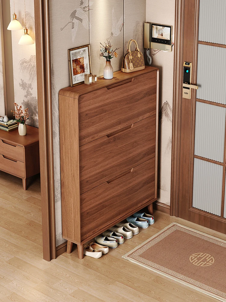 New Chinese ultra-thin tipping bucket shoe cabinet home door 2025 entrance cabinet integrated wall shoe rack