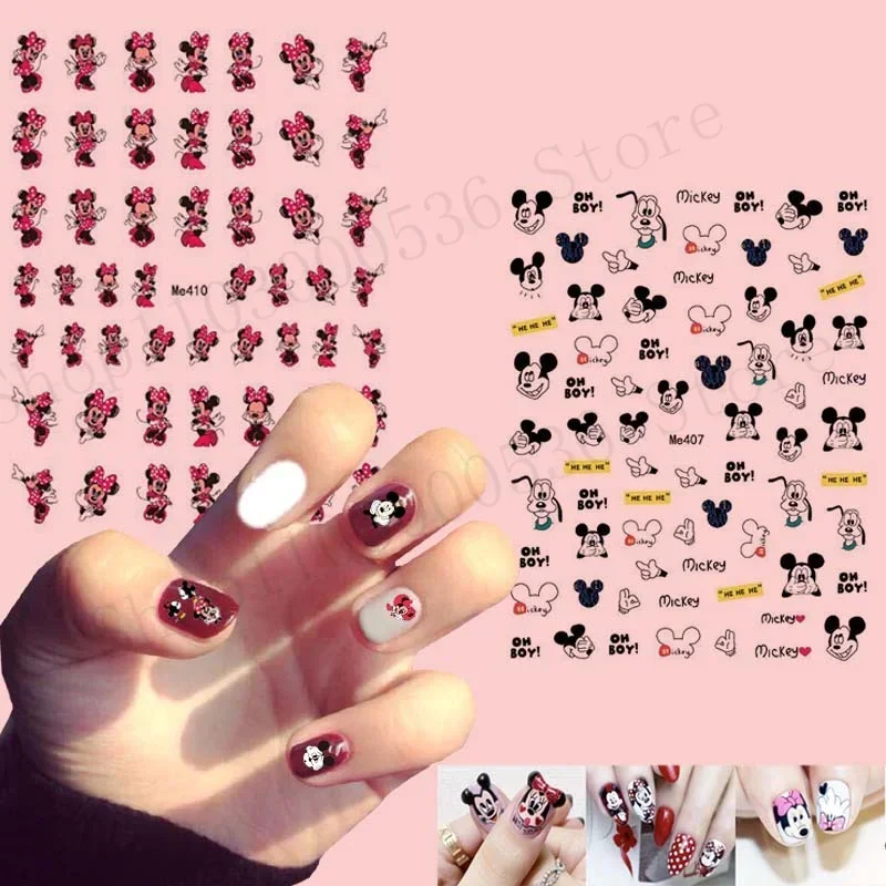 

Mickey Minnie Mouse Cartoon Nail Sticker Disney 3D Adhesive Stickers Stitch Nails Decals DIY Nail Art Supplies Accessories Gift