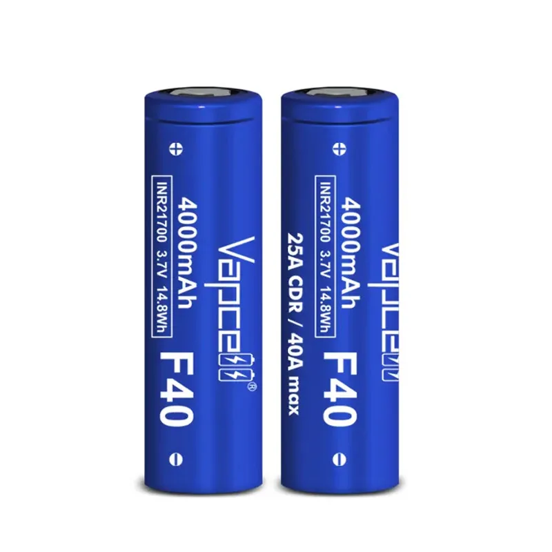 Original Vapcell F40 INR 21700 Battery 4000mAh Capacity CDR 25A Max 40A 3.7V Rechargeable Li Ion Battery For Flashlight VapeMod