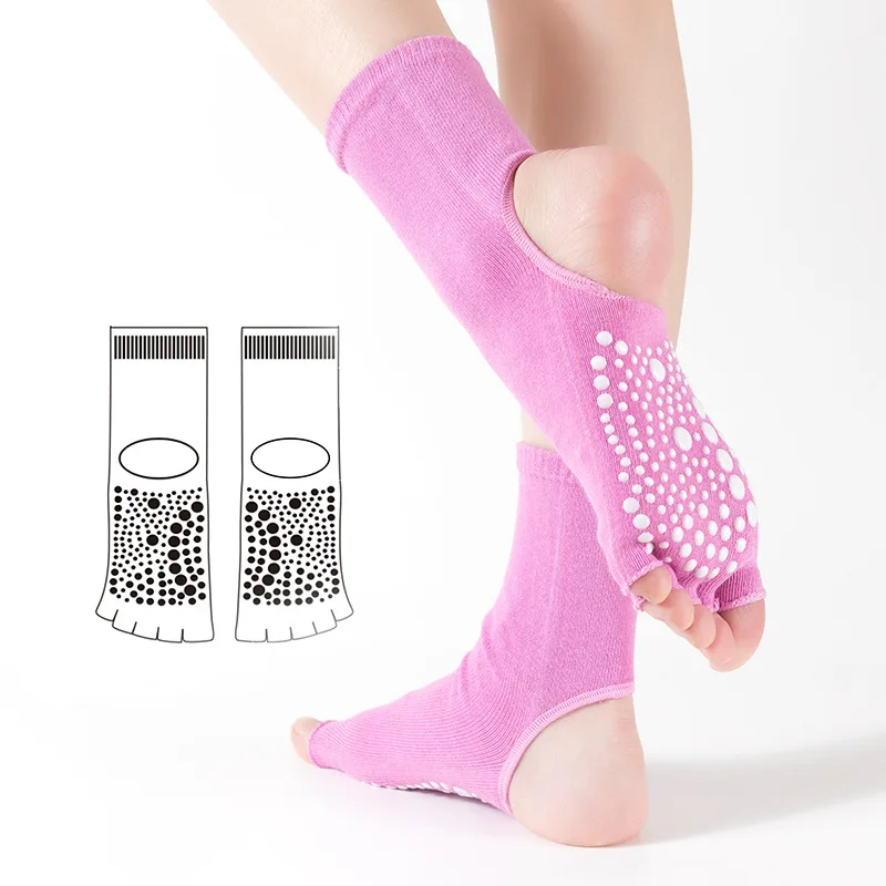 Women Yoga Socks Non-Slip Pilates Slippers Half Toe Dace Barefoot Sock Fitness Sport Exposed Heel Ballet Toe Pads Breathable