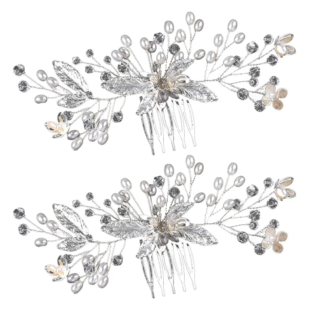 

2pcs Wedding Hair Comb Bridal Handmade Sparkling Crystals Secure Fit Versatile Styles For Bride Bridesmaid Accessories Silver