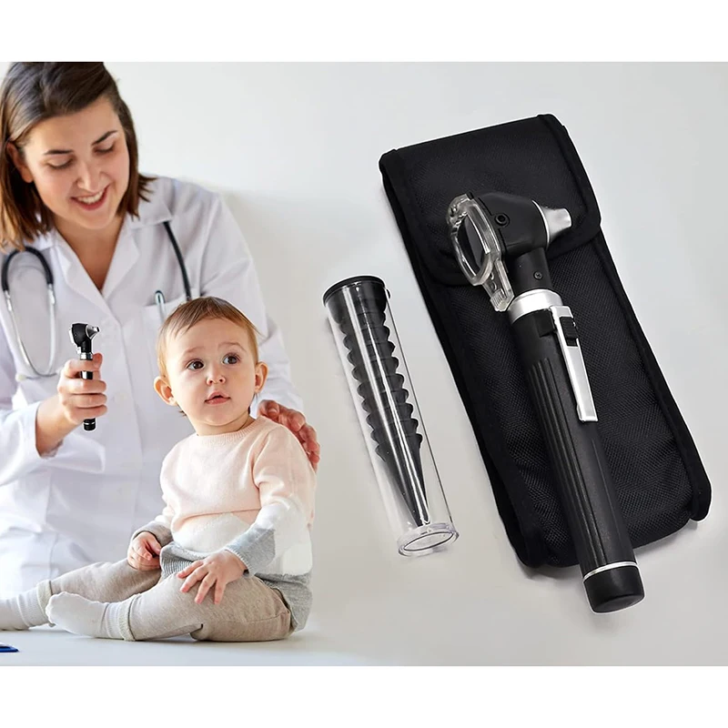 Professional LED Fiber Optic Portable Medical Nasal Ear Canal Endoscope Borescope Straight Direct Otoscope with Specula Cones