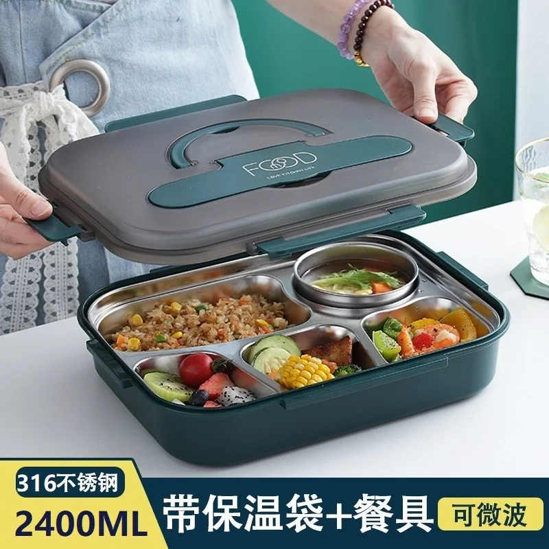 

Stainless steel insulated lunch box with multiple compartments for office workers, bento, primary school students, separate