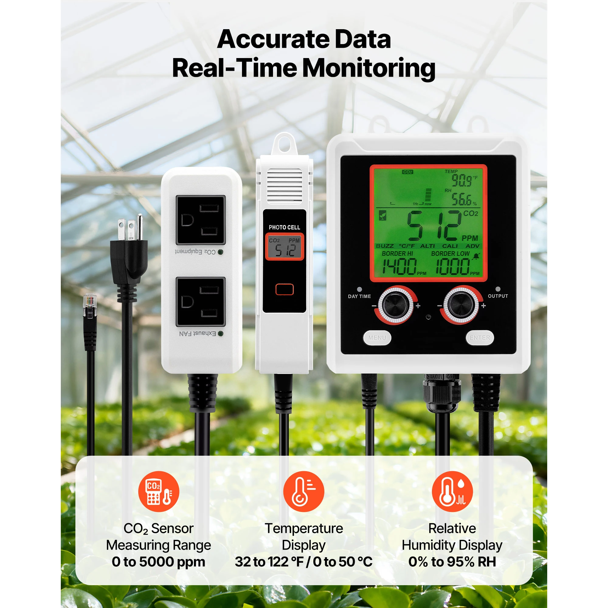 SucceBuy Carbon Dioxide Monitoring Controller CO2 Meter Monitor Day and Night Detection Feature for Green House Classrooms Home
