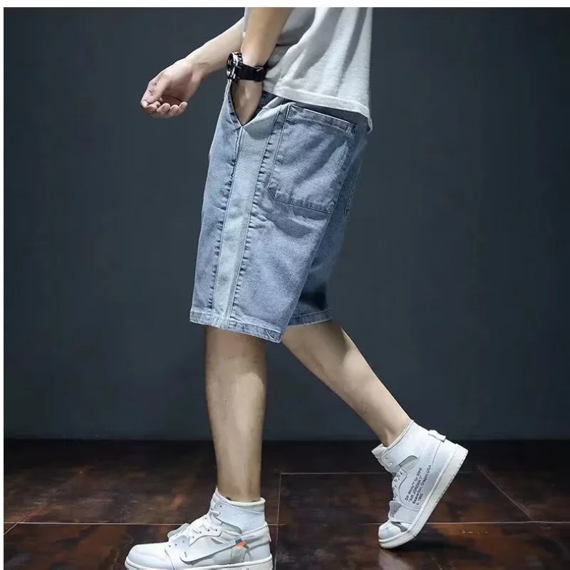 

Men's Summer Thin Loose Five-Point Jeans orts Casual Beach Sports Mid-Waist Cotton Denim Wear Resistant Stretchable