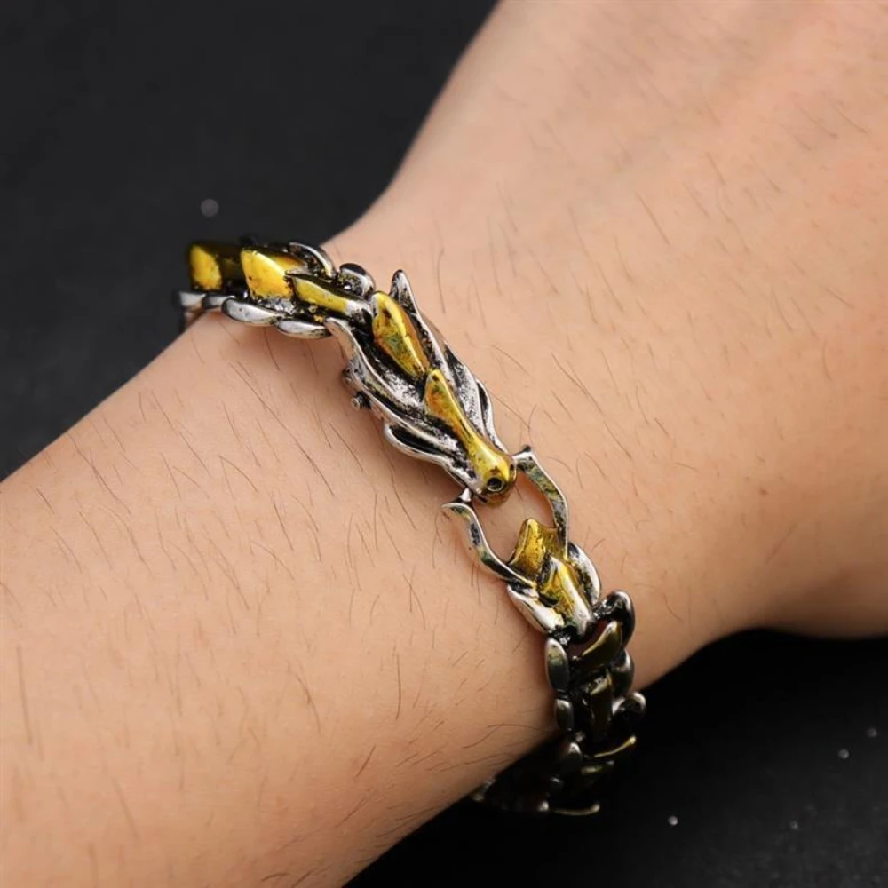 الهيب هوب الشرير الاستبداد عارضة التنين سوار للرجال ريترو مقياس نمط التنين رئيس سوار الأزياء والمجوهرات والاكسسوارات هدية