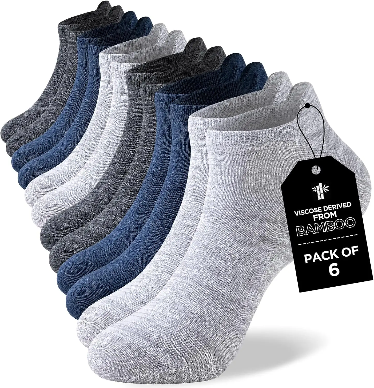 

Men's Ankle Socks, 6 Pairs Bamboo Rayon Breathable Low Cut Thin Multicolor Sizes 6-14