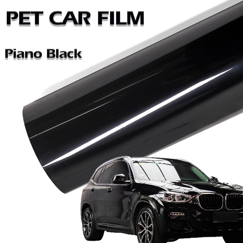 Glossy PET Piano Black Car Vinyl Wrap Film Air Bubble Free Gloss Black Self Adhesive Sticker Auto Decoration Decal Accessories