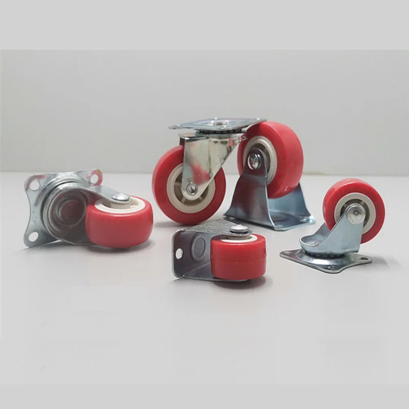 

1.5/2 Inch Directional Brake Red Silent Casters Furniture Lightweight Polyurethane Soft Rubber Drawer Cabinet Small Pulley