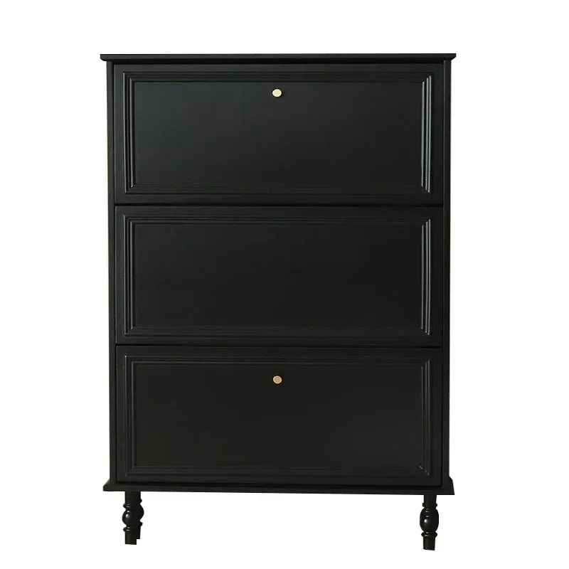 American solid wood ultra-thin tipping bucket shoe cabinet household door retro narrow entry door small apartment bucket cabinet