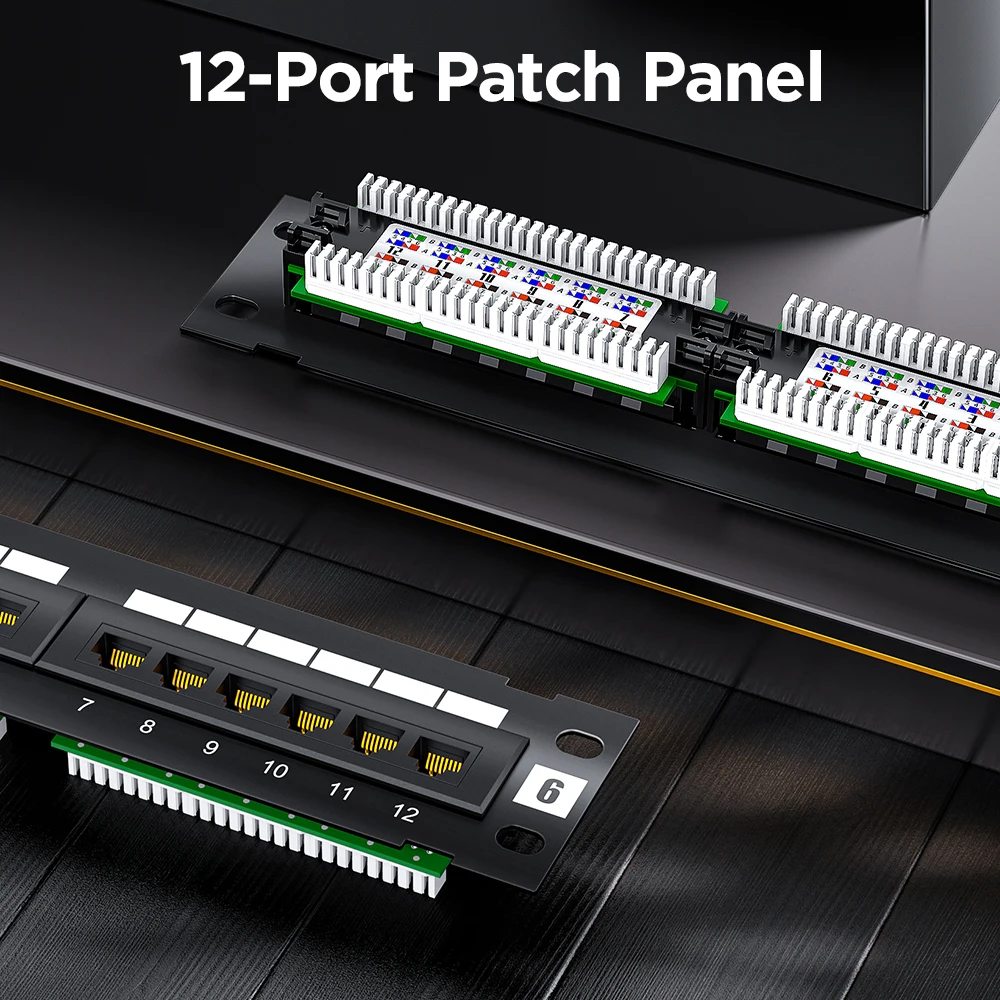 Panel krosowniczy AMPCOM 12-portowy Cat 6A / Cat6 UTP Mini z uchwytem do montażu na ścianie, czarny — zdjęcie produktu 4