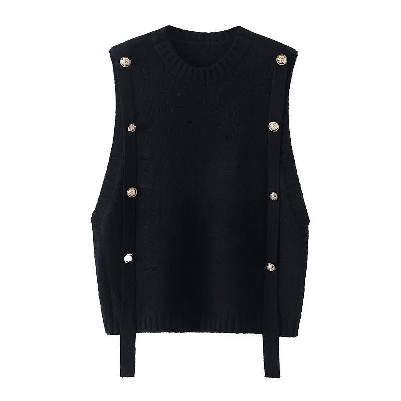 المرأة بلا أكمام ضئيلة محبوك سترة ، تانك الأعلى ، فضفاضة ، تتصدر ، الربيع والخريف ، جديدة #6