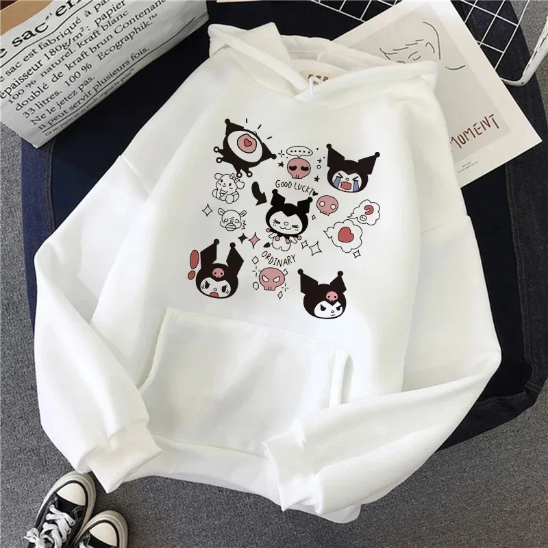 2024 Winter New Women\'s Pullover Korea Fashion Cute Sanrio Kuromi Y2K Women\'s Cotton Hoodie Round Neck Sweatshirt