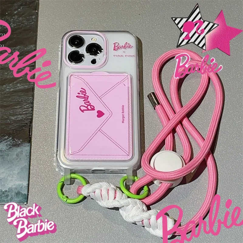 Girl Barbie Phone Case Card Holder Iphone 14 Decorate Iphone13Promax Lanyard 12 11 Anti-Fall Soft Accessories Pendant Gift