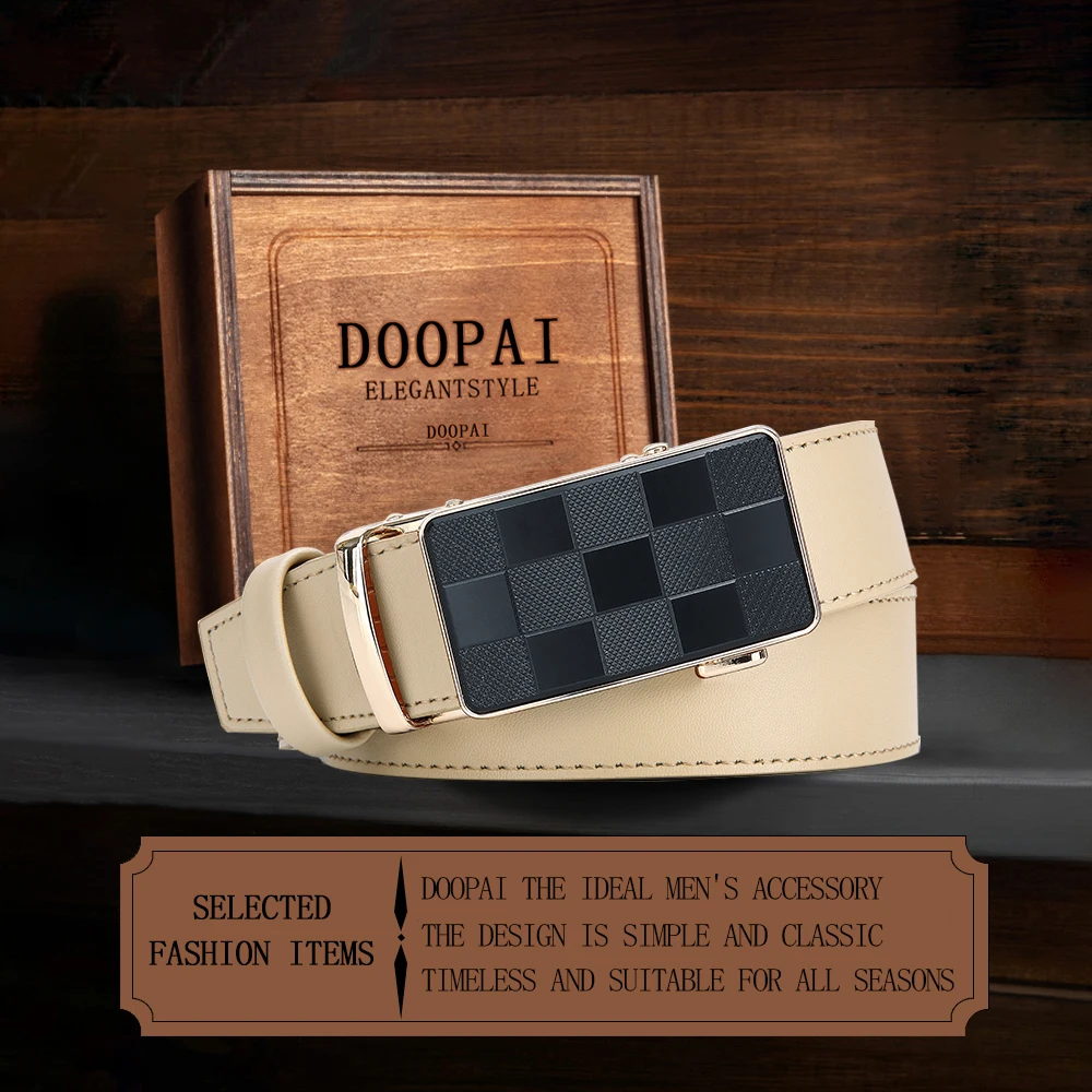 Men's Leather Ratchet Comfortable Buckle High-end Business Belt with Sliding Buckle Adjustable Cut for A Snug Fit