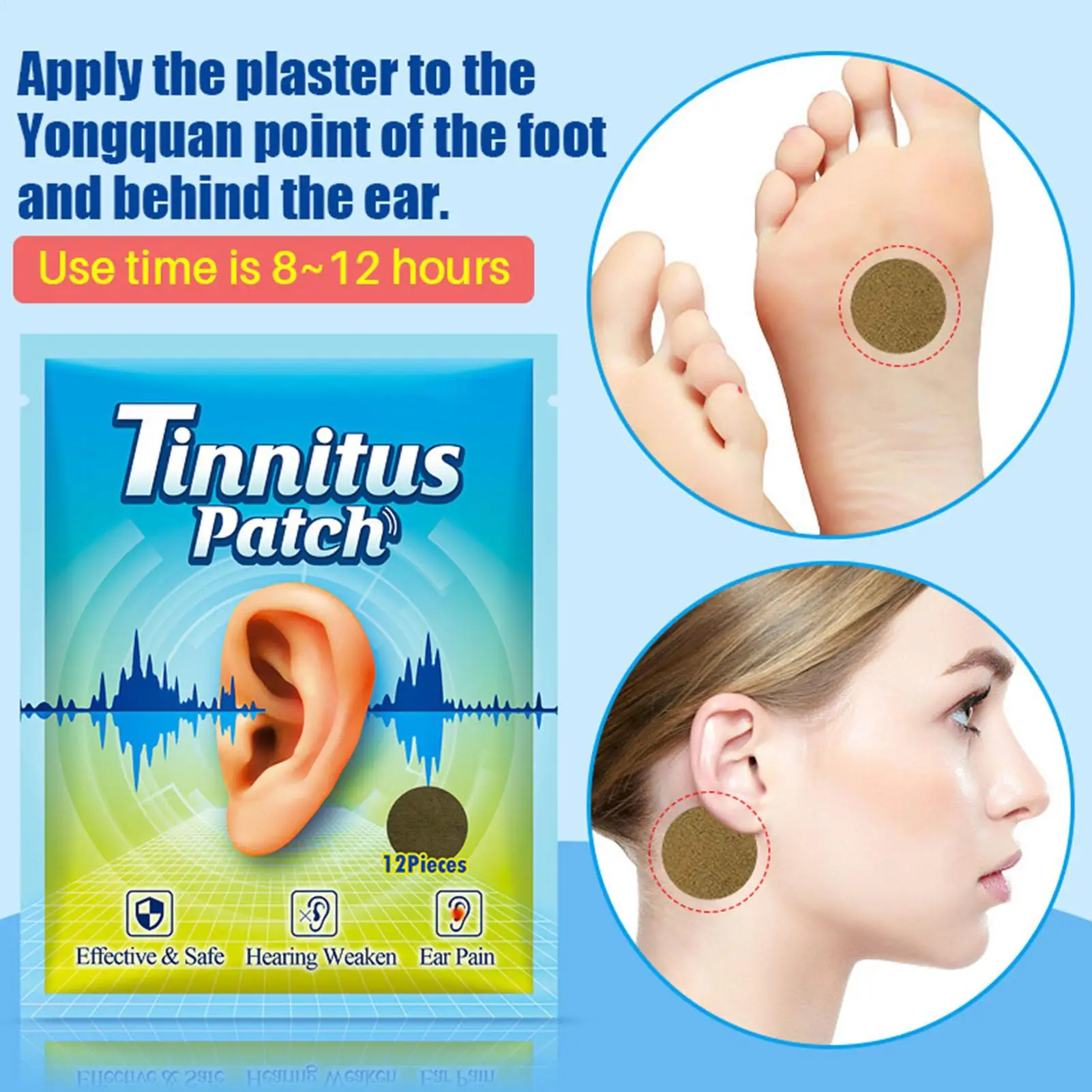 12PCS Tinnitus Patch Natural Herbs Breathable Self-adhesive Protect Against Hearing Loss Improve Hearing Ear Care Tools