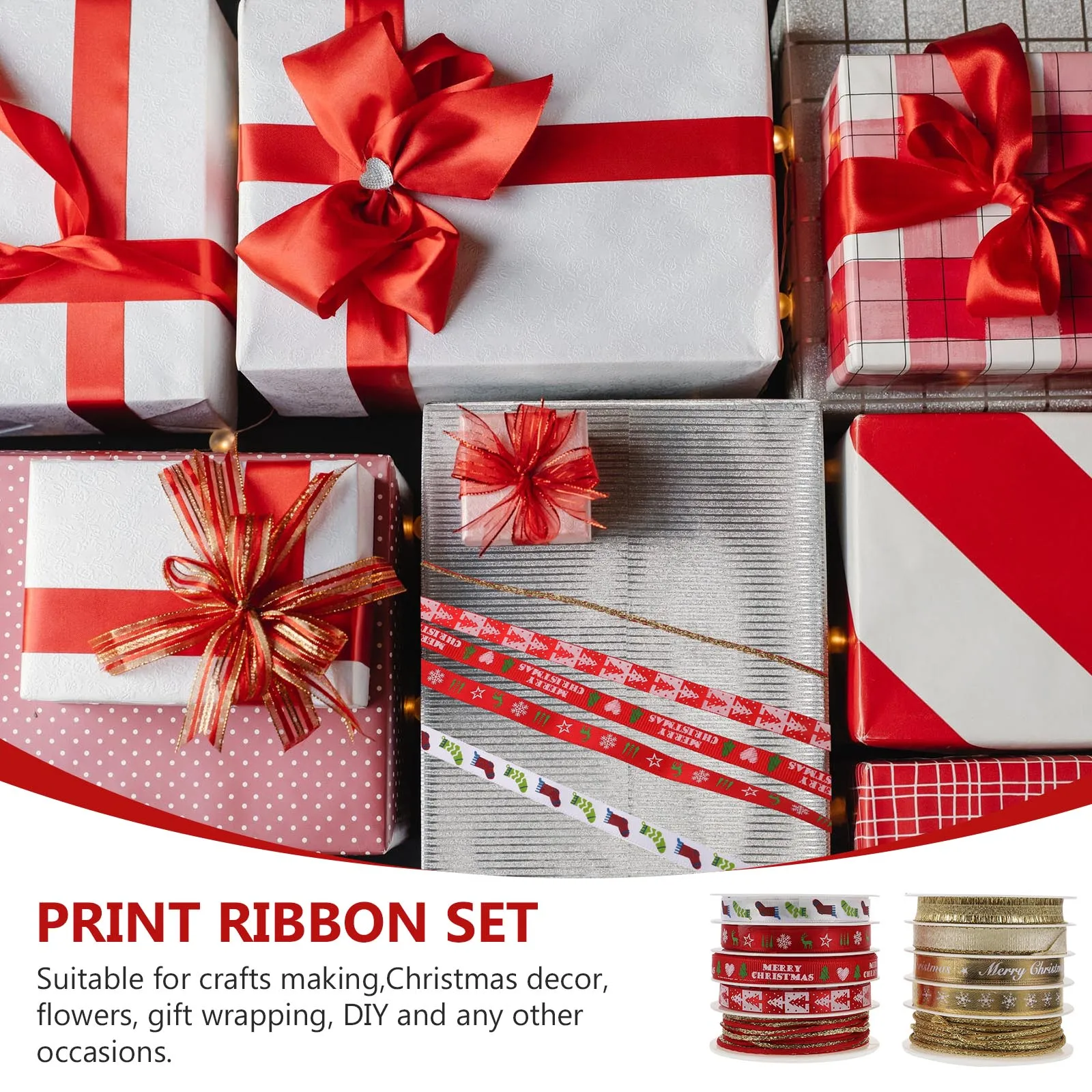 

2 Sets Christmas Decoration Holiday Gift Box Packing Ribbons Colorful Crafts Making for DIY Clothing
