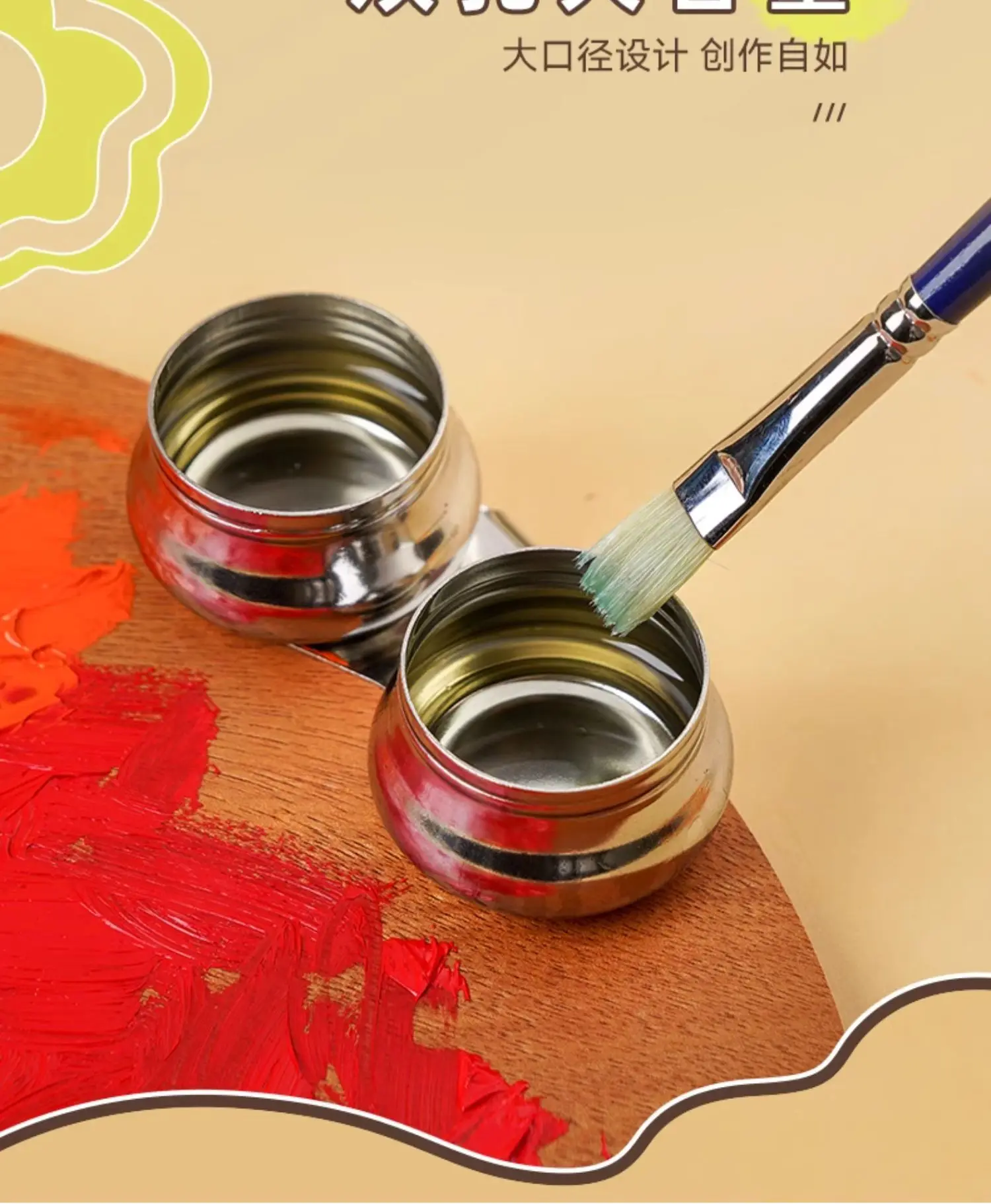 

2Pcs Oil Painting Mixing Cup Paint Brush Washer Pot Stainless Steel Palette Clip Paint Cleaning Cup for Outdoor Indoor Use