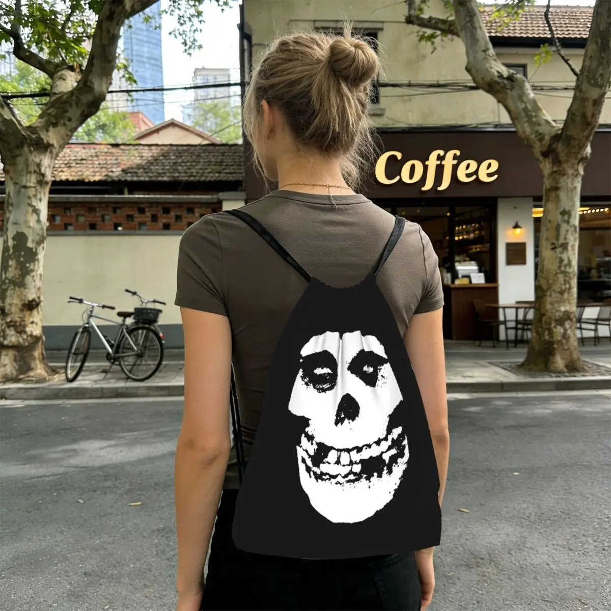 Misfits Skull Backpacks Casual Drawstring Bags Sundries Bag Book Bags for Travel Students