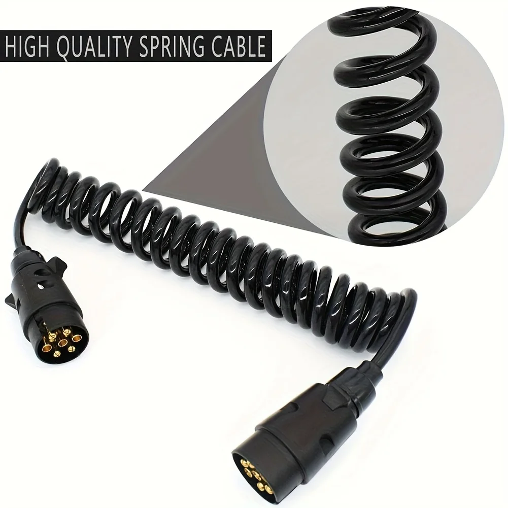 

12V 24V Trailer Spring Wire 2M 7 Core Spring Towing Coiled Wire for Commercial Vehicles Campers Cars Boats 7 Core Trailer Cord