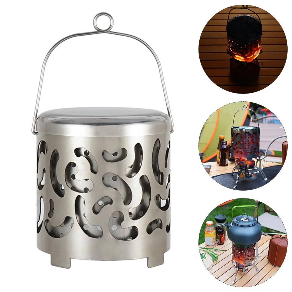 

Portable Stainless Steel Stove For Outdoor Camping Efficient 360 Heat Radiation Warm Tent Cover With Stable Stand Travel Stove