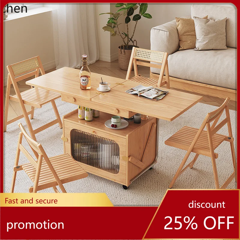 

HT log coffee table living room household side table simple foldable mobile tea table