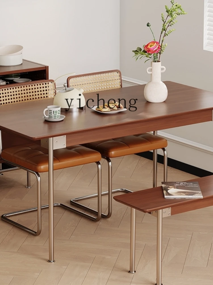 ZC Solid Wood Dining-Table Chair Combination Retro Small Apartment Nordic and Japanese Style Household Rectangular Table