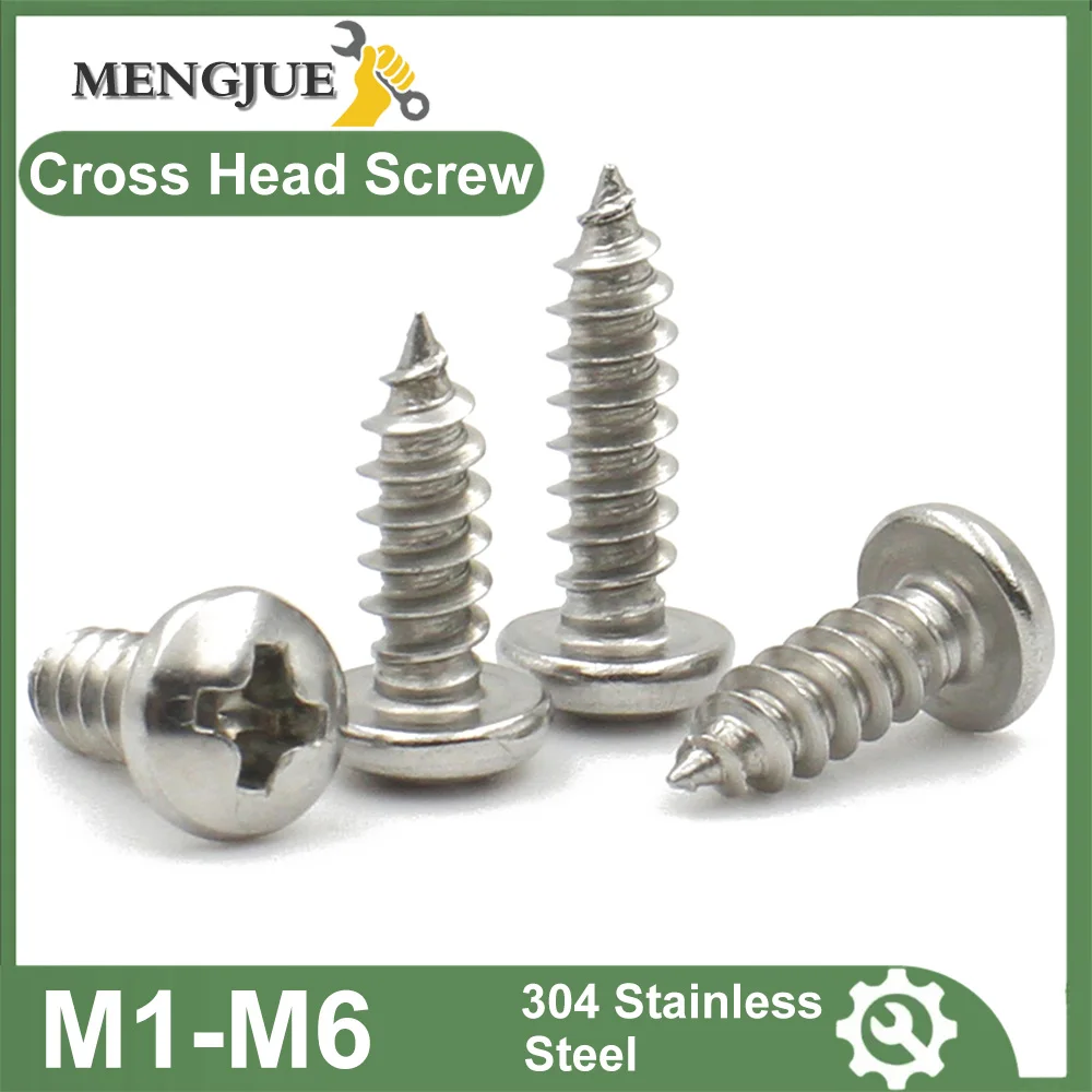 

304 Stainless Steel Cross Phillips M1 M1.2 M1.4 M1.7 M2 M2.3 M2.6 M3 M3.5 M4 M5 M6 Pan Round Head Self Tapping Screw Wood Screws