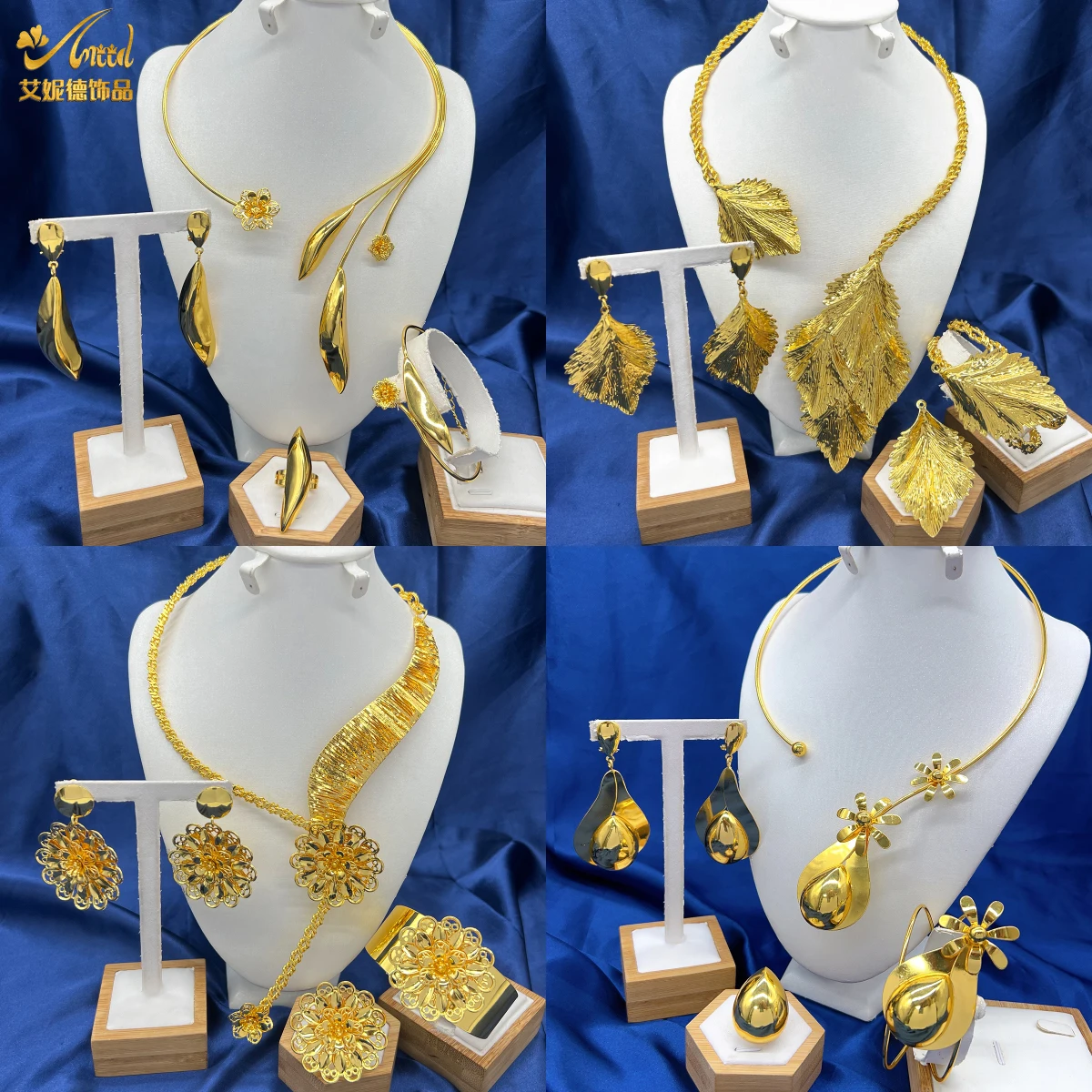 Luxury Dubai 24K Gold Plated Jewelry Sets for Women Fashion New Design Flower Necklace Earrings Party Gift Wedding Accessories