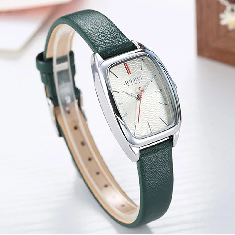 Lady Women\'s Watch Japan Quartz Hours Fashion Wave-like Clock Leather Bracelet Modern Classic Girl Birthday Gift Julius Box