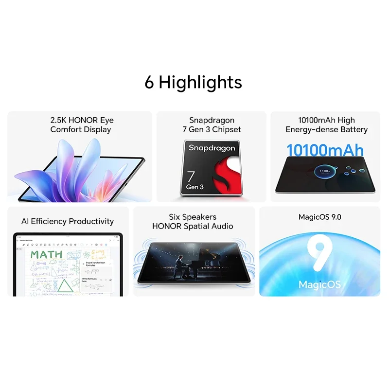 الإصدار العالمي HONOR Pad 10 WIFI Tablet 8GB+256GB 12.1 بوصة 120 هرتز 2.5K شاشة مريحة للعين بطارية Snapdragon7 Gen 3 10100mAh #3