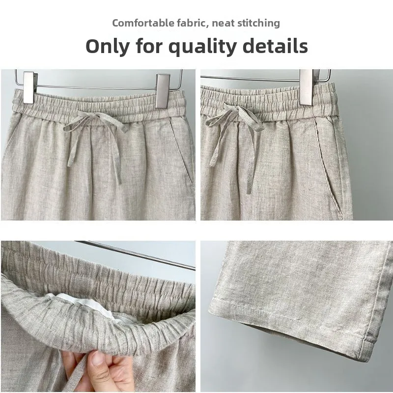 High-End-Herren-Sommerhose aus reinem Leinen, lockeres, weites Bein, gerade, lässig, lange Hose, Frühling und Herbst, Baumwoll-Leinen-Mischung