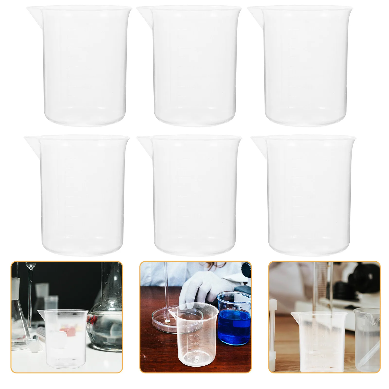 6Pcs Plastic Beakers Measuring Cups PP Material Graduation Scale Lines Thick Wall Acid Alkali Resistant Lab Kitchen Liquid