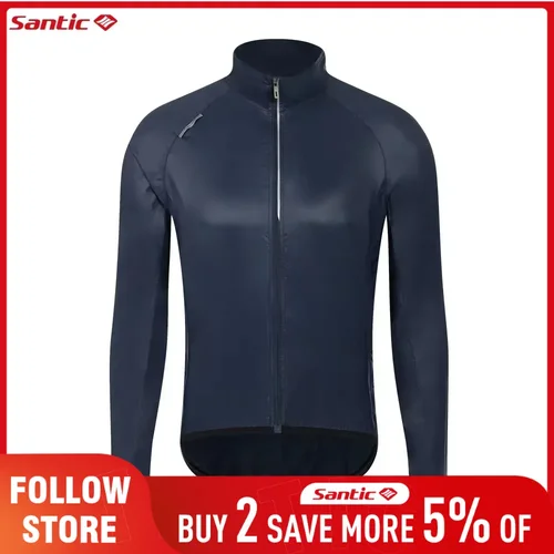 Santic Chaqueta cortavientos de ciclismo ultraligera y plegable para hombre – Abrigos de piel de protección UPF50+ transpirables resistentes al agua y al viento