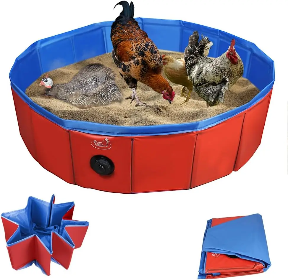 

Chicken Dust Bath Tub, Foldable 33" Chicken Bath Dust PVC Pet Sand Bath Pool for Chickens Ducks, Cats Dog Quails for Farms Coops