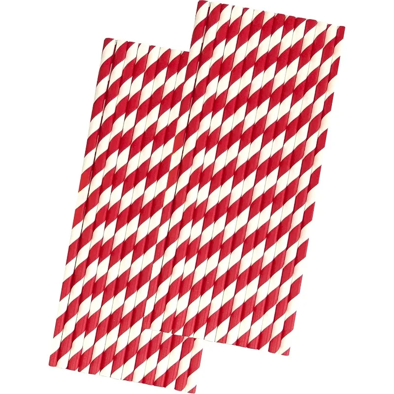 Red Stripe Paper Straws  Valentine Party Supply  50 Pack Disposable Drinking Straws for Craft Birthday Party Decorations