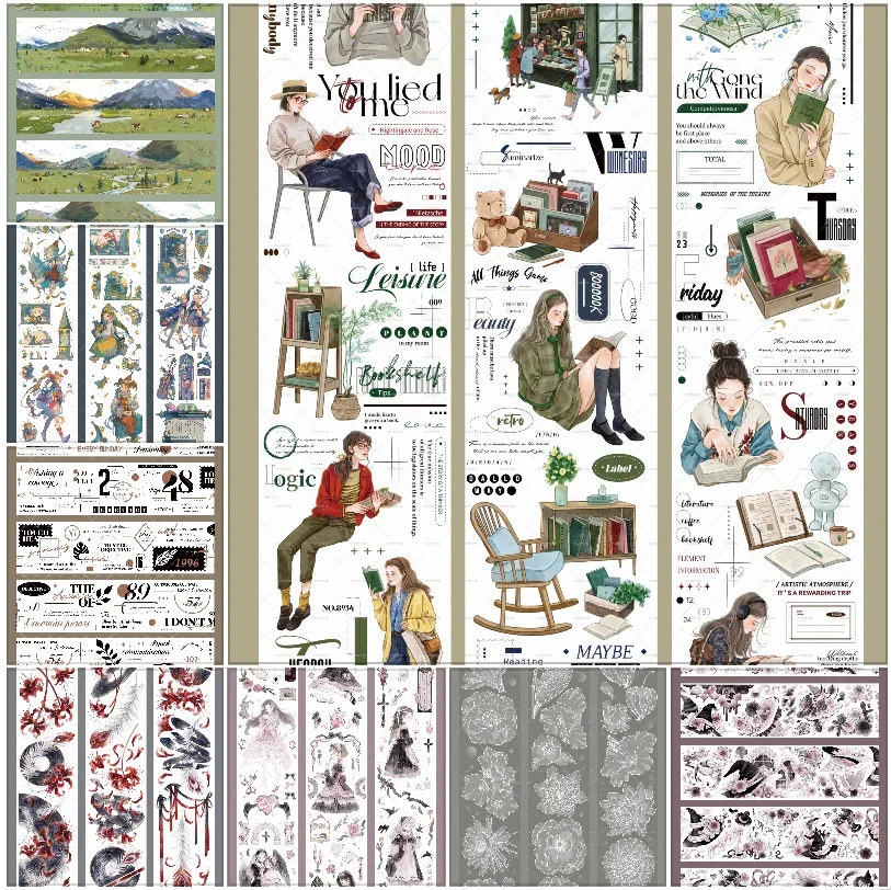 Échdébordde boucle de ruban adhésif Washi, mignon, café, fille, fleur rouge, sorcière, paysage, animal de compagnie, nouveau, 11.20