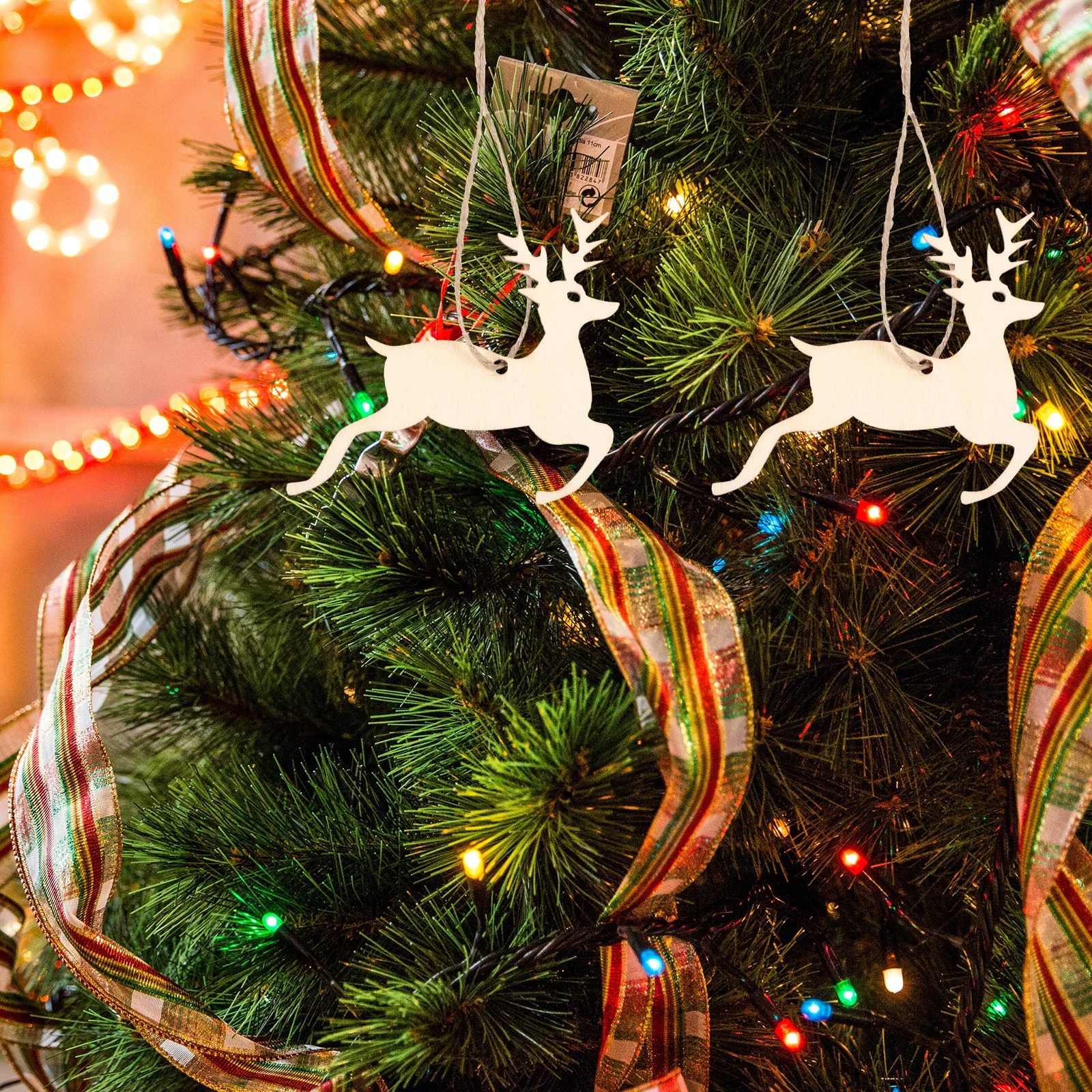 

50pcs Christmas Wood Slice Ornaments Xmas Tree Hanging Decor Unique Wooden Pendant For Home Party Office Cafe Window Holiday