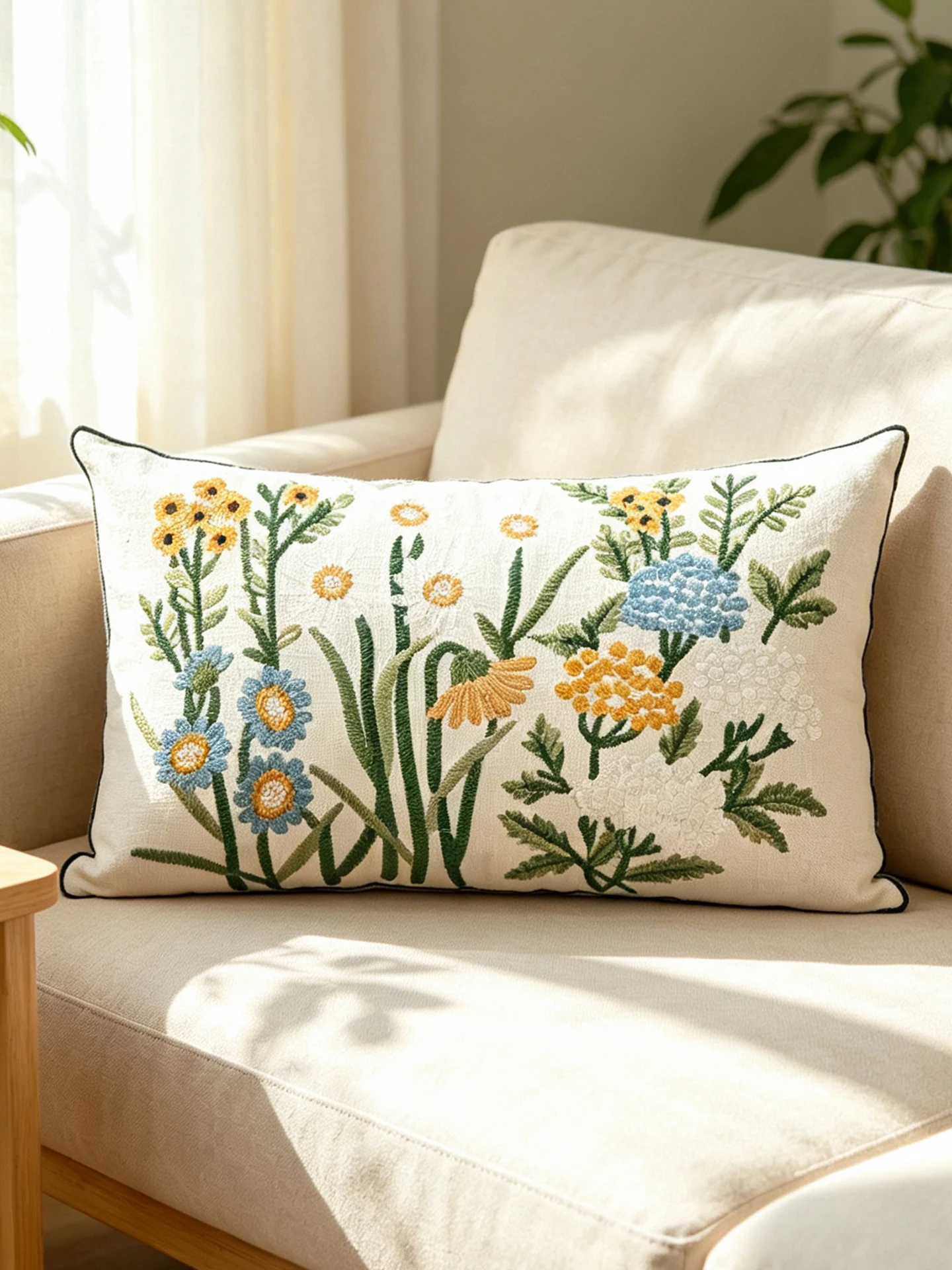 1PC Country Floral Embroidery Cushion Cover Machine Washable No Pillow Insert Suitable for Various Rooms Four Seasons Use