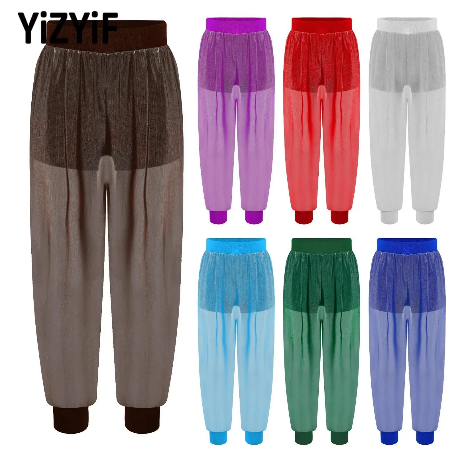 

Эластичные брюки для современного джазового и хип-хоп танца для девочек-подростков, одежда для выступлений, прозрачные металлические сетчатые брюки со встроенными шортами